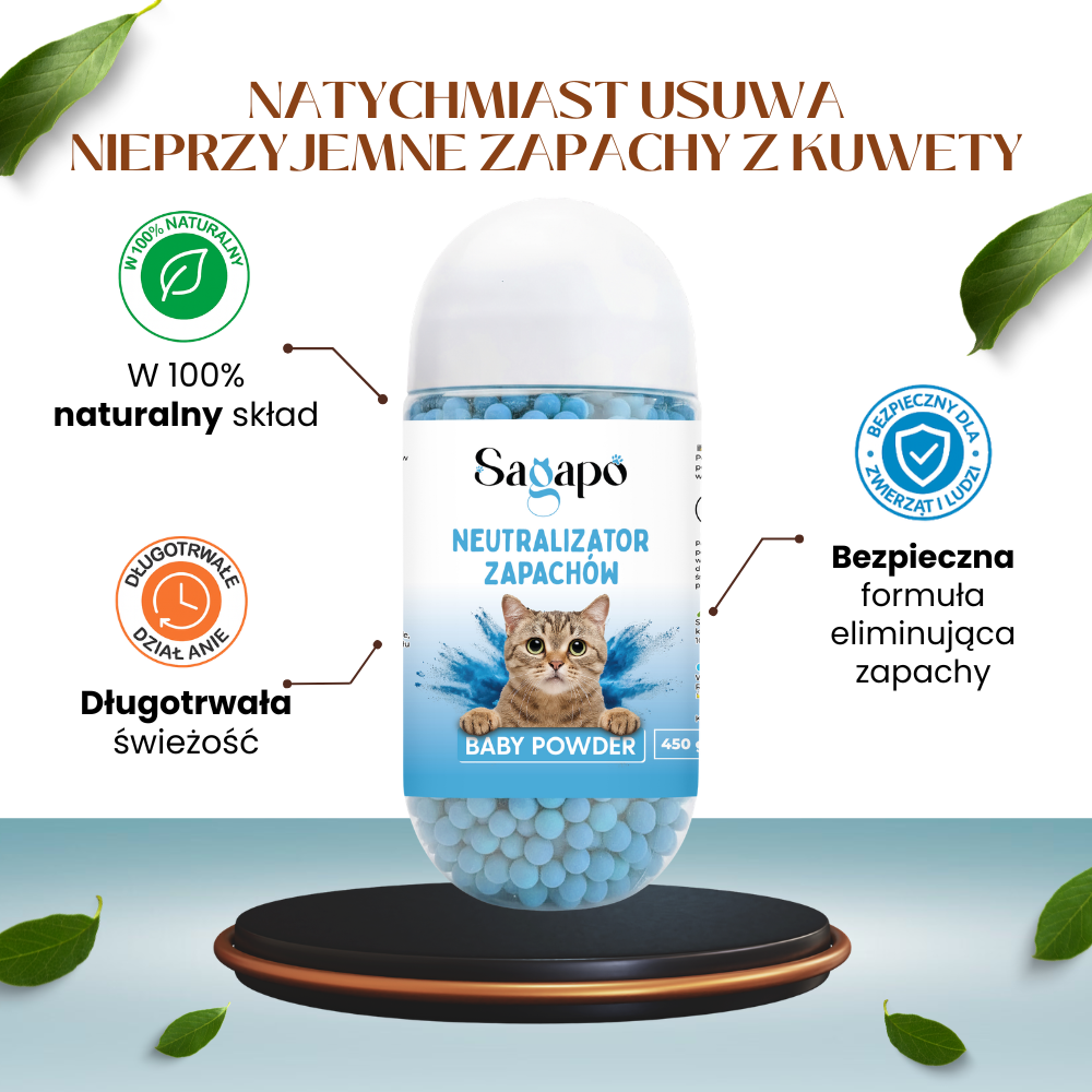SAGAPO Neutralizator zapachów do kuwety dla kota Baby Powder