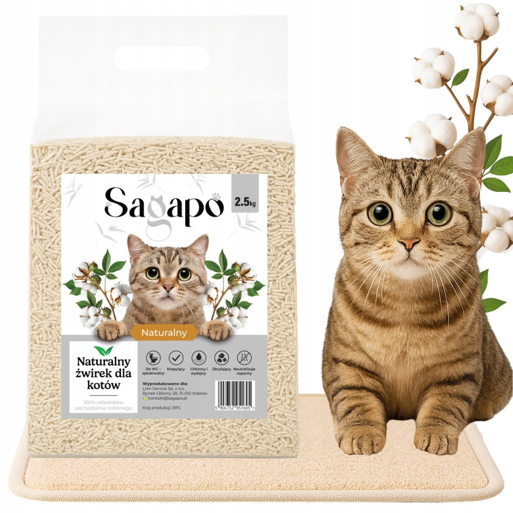 żwirek tofu dla kota naturalny Sagapo 2,5 kg
